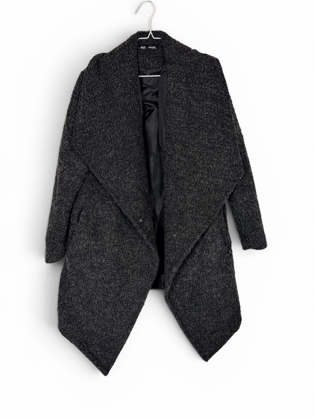 Charcoal Open-Front Draped Women's Coat